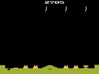 une photo d'Ã©cran de Missile Command sur Atari 2600